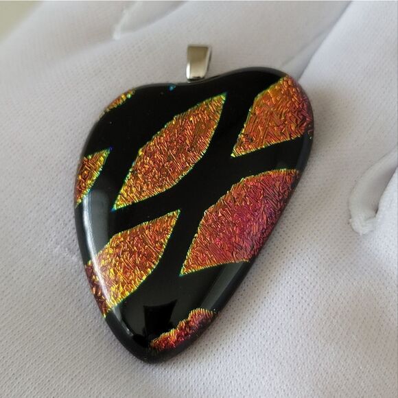 Pendant Dichroic Glass Black Orange Pendant #0031 - Picture 6 of 8